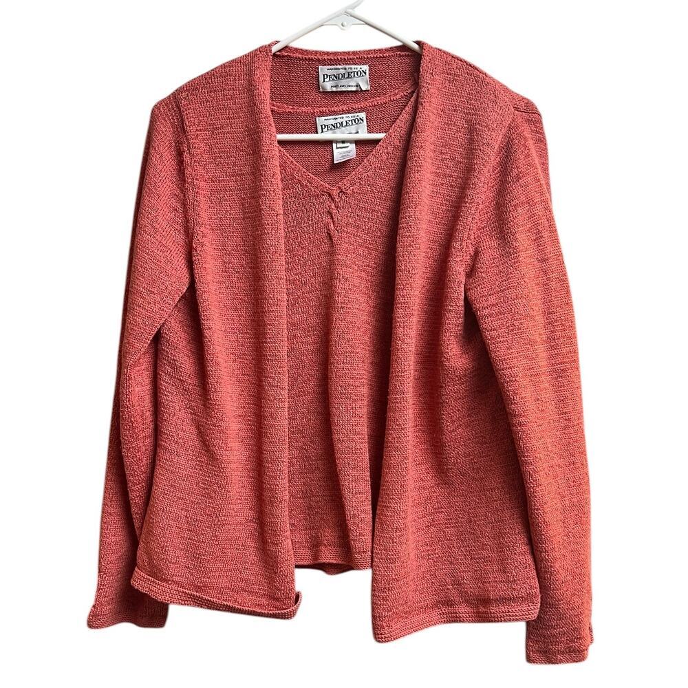 Pendleton Coral Pink Knit Cardigan Sleeveless Tank Set Medium